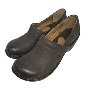 BORN Dark Brown Leather Slip On Wedge Heels TOBY Clogs Shoes US Womens 7.5 38.5